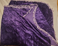 Large blanket royal purple crushed velvet with pom-poms 