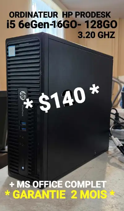 ORDINATEUR PRODESK HP- i5 6eGen- 16GO-128GO*SSD, View more