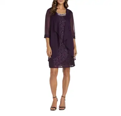 R&M Richards Womens 2pcs  Jacket /  Dress 14, Plum, View more
