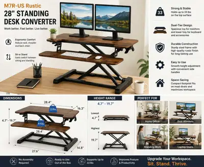  Elevate Your Workspace with the M7R-US Standing Desk Converter!, View more
