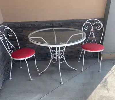 iron patio set with glass top, View more