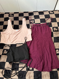 Women’s size small clothing bundle: two garage tank tops romper