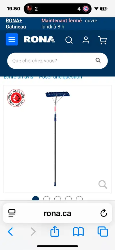 Râteau à neige téléscopique bleu pour toiture 24 po. 40$ Mirroir pour porte avec la quincaillerie 30...
