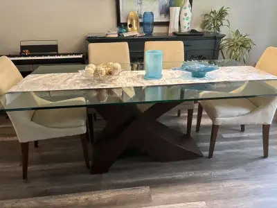 Dining Table with Glass Top   6 Chairs, View more