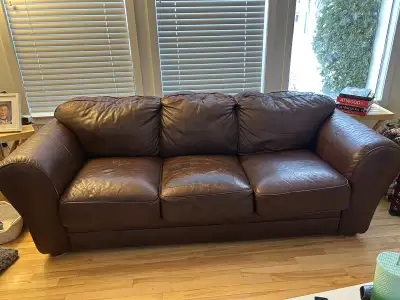 Comfortable, leather sofa & love seat, View more