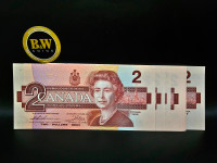 1986 Canadian $2 in 25 Sequencial Banknotes