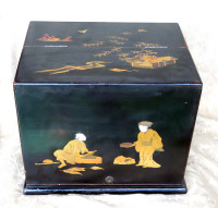 ANTIQUE JAPANESE EDO  MEIJI LACQUER WOOD GOLD JEWELRY CHEST BOX