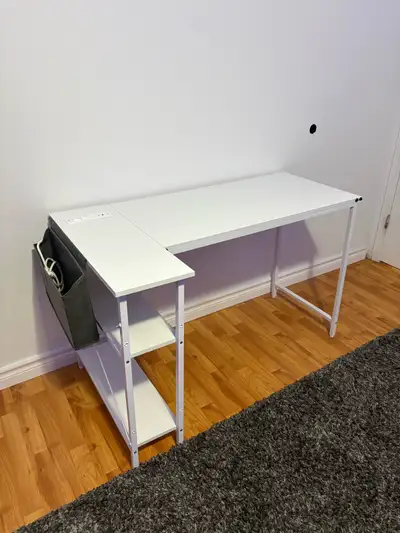 47” White L-Shaped Computer Desk w/ Outlets, USB & Storage, View more