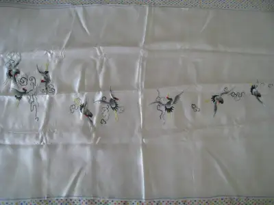 All measurements are approximate. The “front” has embroidered cranes, and the “back” is plain. The l...