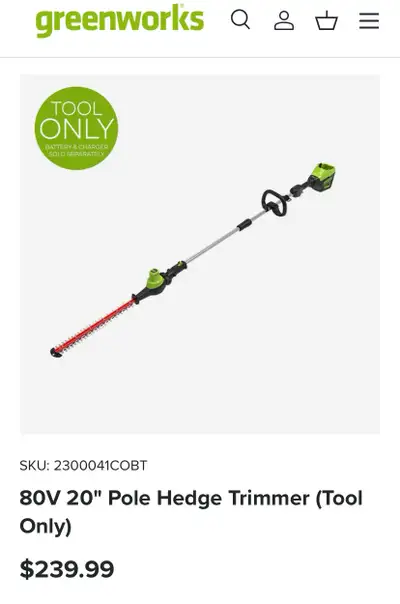 Greenworks 80V 20" Pole Hedge Trimmer (Tool Only), View more