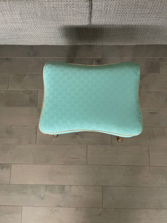 Vintage MCM Retro 1960s Turquoise Footstool Ottoman in Chairs & Recliners in Owen Sound - Image 3
