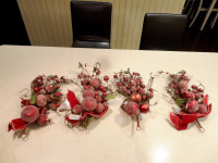 4 Festive 17" Christmas Holly Berry and Branches W/ Red Ribbon