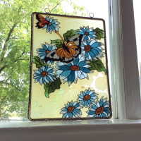 Vintage frosted painted glass