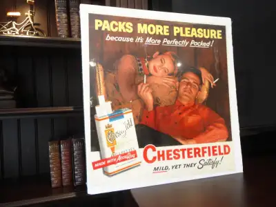 Selling this Vintage 1960's Chesterfield "Packs More Pleasure" Advertising Marketing Lithograph Post...