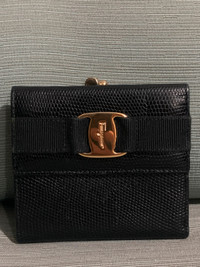 Authentic Salvatore Ferragamo Vara Black Leather Trifold Wallet