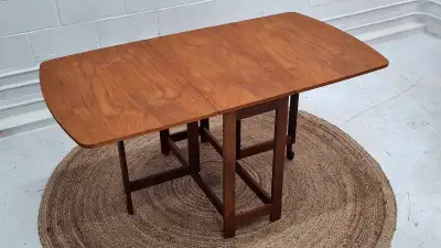 Refinished mid-century scandinavian teak folding dining table, View more