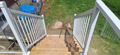 Handrail installation. Deck building at reasonable prices and fast turnaround time. .