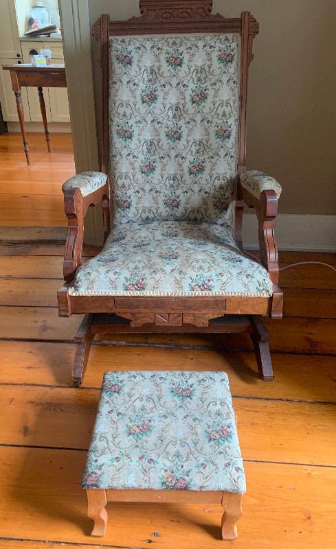 Antique Victorian Eastlake Style Platform Rocker and Footstool in Chairs & Recliners in Annapolis Valley