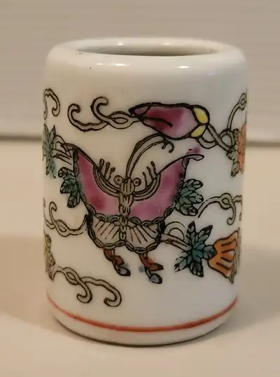Vintage Famille Rose Porcelain Toothpick Holder Butterflies and Flowers