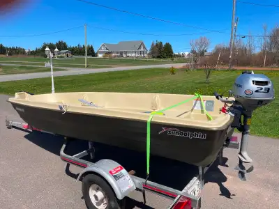 12ft Sundolphin Jon boat with Honda 2.3 hp. 4 stroke air cooled outboard and 14ft Sterling galvanize...