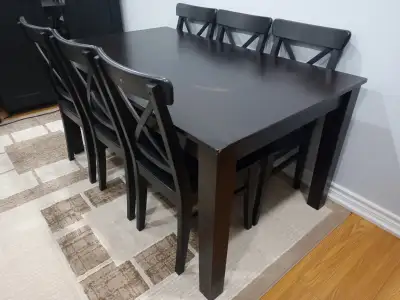 A 5' x 4' black wooden top dining table only, View more