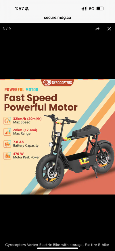 Gyrocopters Vortex Electric Bike with storage, Fat tire E-bike, View more
