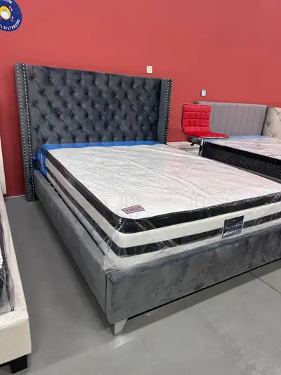 Brand new beautiful modern velvet bed frame on sale Available in grey, cream and black Double or que...