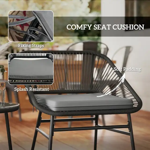  3 Piece Bistro Set, Wicker Outdoor Patio Furniture Set with Gla in Patio & Garden Furniture in Markham / York Region - Image 6