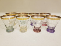 8 Elegant Etched, gold rim Glassware