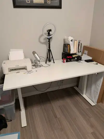 Large Computer Desk (White) - Sit/Stand With Hand Crank, View more