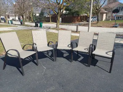 Five Stacking Patio Dining Chairs – Excellent Condition, View more