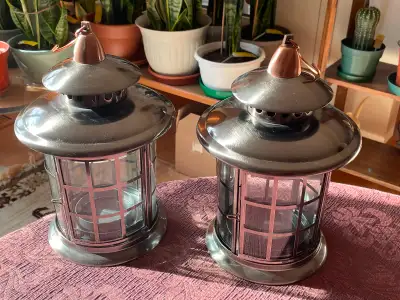 Pair of Shiny Metal Shepherds Candle Lanterns, View more