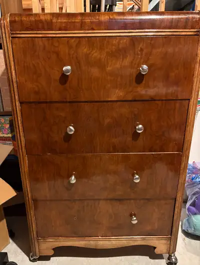 Antique walnut waterfall dresser, View more