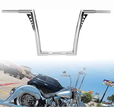 TIGERSGATE 1-1/4" Fat Chrome Rise Ape Hangers Handlebar 10-Inch Z bar for Harley Sportster Dyna Soft...