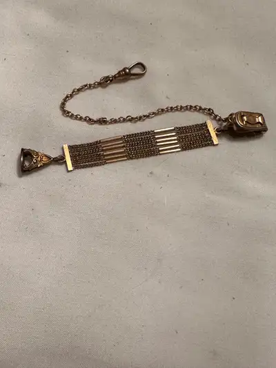 A RARE GENUINE ANTIQUE VICTORIAN 1900'S GOLD PALTED POCKET WATCH FOB IT IS A FINLEY MADE PETIT PIECE...