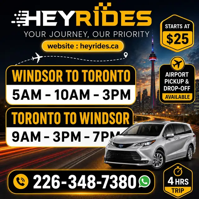 9AM -3PM-7PM-   》 TORONTO TO WINDSOR / EVERYDAY ✅️