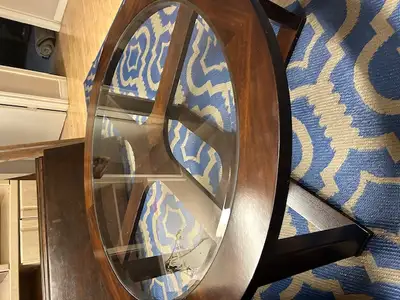 Round glass top coffee table, 40 inches diameter, View more
