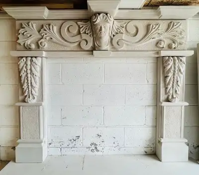 Handcarved Indiana Limestone Fireplace Mantel, View more