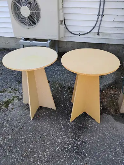 Pair of pressed wood 20" round tables height 20", View more