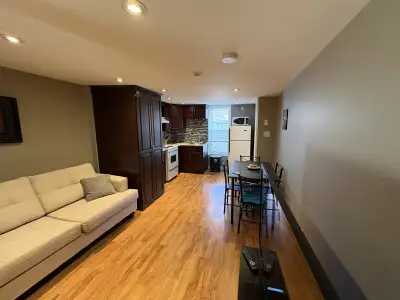 One bedroom furnished middle unit apt. Next to Victoria Park. has washer/dryer/fridge and stove inc....