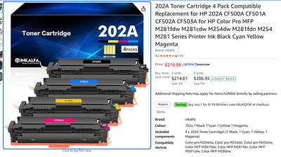 202A Toner 4-Pack for HP M281 & M254 Series, CF500A–CF503A, Blac, View more