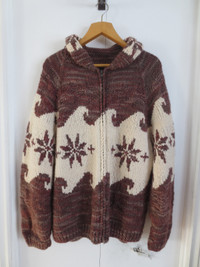 1960s Hand Knit Cowichan Sweater, Large Men, zipper on the left,