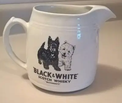 Black and White Whiskey Buchanan's Water Jug/ Pitcher by Burleighware. By Appintment to her Majesty...