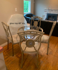 unique Glass top dining set, 4 chairs & baker/wine rack