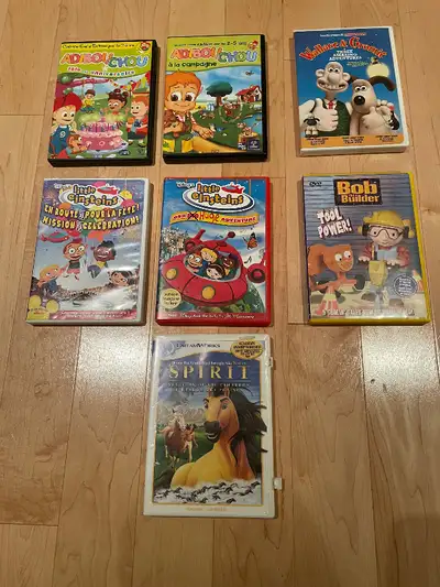 7 DVDs for young kids: - AdibouChou (fete son anniversaire) - AdibouChou (a la compagne) - Wallace &...