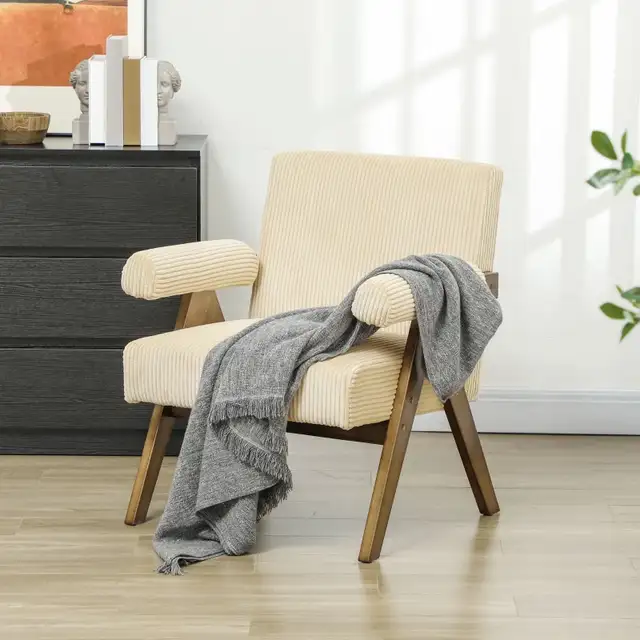 Accent Chair corduroy Armchair with Wide Seat and Soft Padded  in Chairs & Recliners in Markham / York Region - Image 3