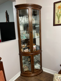 Cherry Wood Curio Corner Cabinet