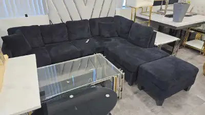 Corduroy Sectional Sofa Black, View more