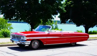 Well maintained 1964 Ford Galaxie 500 XL convertible, red with white trim and interior, cruise O mat...