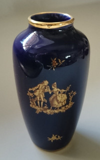 Vintage Limoges France Cobalt Blue Courting Couple Mini Vase